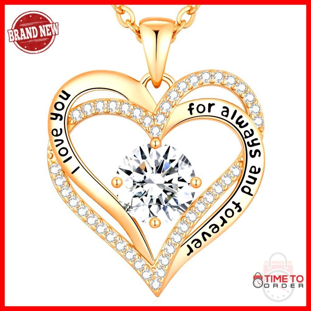 Sterling Silver Heart Necklace with Birthstone Pendant, Forever Love Engraved